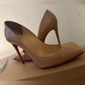 Christian Louboutin Patent Leather Nude Pumps with Red Soles